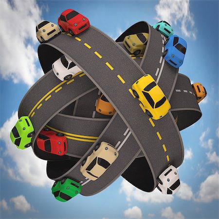 embotellamiento - Ball of road asphalt with several cars. Concept of traffic in the world. Foto de stock - Super Valor sin royalties y Suscripción, Código: 400-06880972