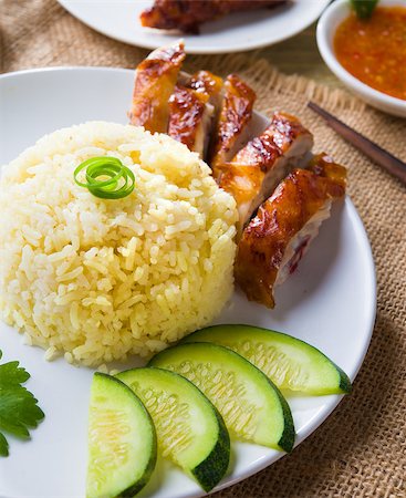 chicken rice, singapore malaysian food with materials as background Photographie de stock - Aubaine LD & Abonnement, Code: 400-06881305