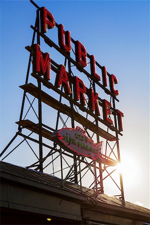 public market - Seattle Public Market Sign, Pike Place Market, Seattle WA, USA Foto de stock - Super Valor sin royalties y Suscripción, Código: 400-06881489