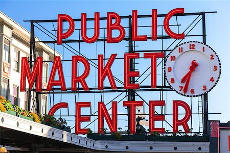 public market - Seattle Public Market Center Sign, Pike Place Market, Seattle WA, USA Foto de stock - Super Valor sin royalties y Suscripción, Código: 400-06881495