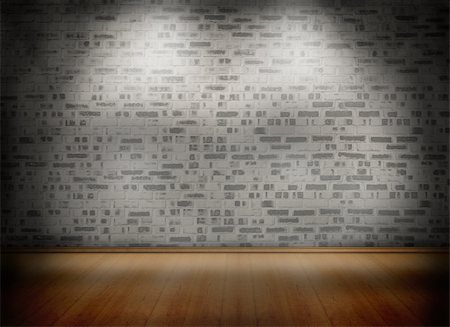 Room with wooden floor lighted with spotlights with grey brick wall Stock Photo - Budget Royalty-Free & Subscription, Code: 400-06882252