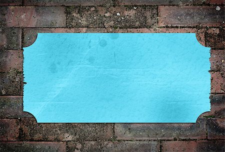 Blue textured label with frayed edges on brick wall Stock Photo - Budget Royalty-Free & Subscription, Code: 400-06882260