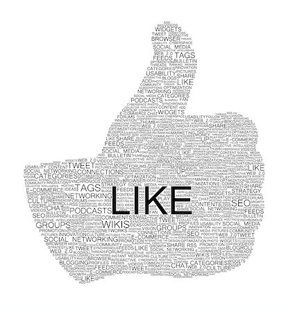 social media likes - Various words forming thumb up on white background Stock Photo - Budget Royalty-Free & Subscription, Code: 400-06882323