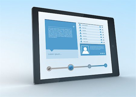 social media illustration - Digital tablet showing social media profile on blue background Stock Photo - Budget Royalty-Free & Subscription, Code: 400-06882561