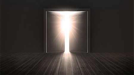 simsearch:400-06882578,k - Doors opening to show a bright light in the darkness Stock Photo - Budget Royalty-Free & Subscription, Code: 400-06882576