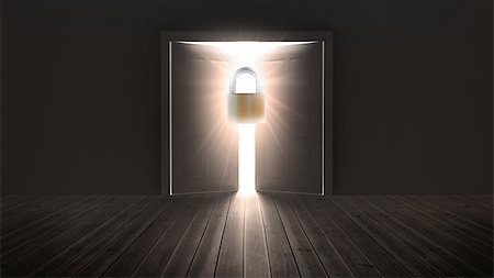 simsearch:400-06882578,k - Padlock guarding door to bright light in the darkness Stock Photo - Budget Royalty-Free & Subscription, Code: 400-06882578