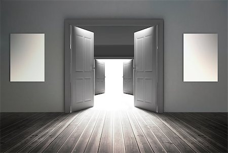 Doorways opening to reveal bright light at the end Stock Photo - Budget Royalty-Free & Subscription, Code: 400-06882666