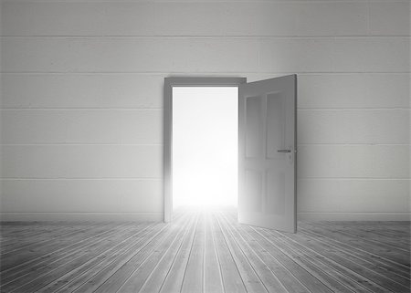 Door opening to reveal bright light in a dull grey room Stock Photo - Budget Royalty-Free & Subscription, Code: 400-06882680