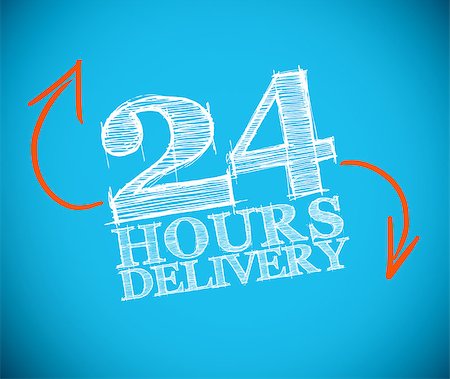 24 hours delivery drawing with orange arrows on blue background Stock Photo - Budget Royalty-Free & Subscription, Code: 400-06882706