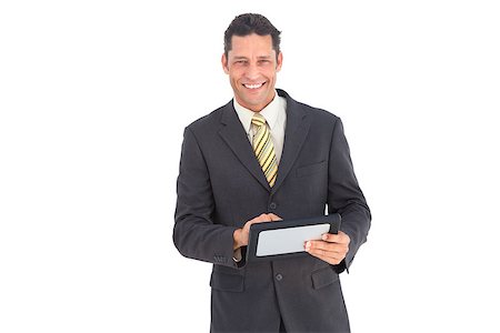 simsearch:400-06889355,k - Smiling businessman with pc tablet on a white background Stockbilder - Microstock & Abonnement, Bildnummer: 400-06883342