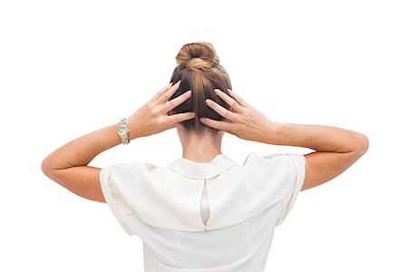 Businesswoman massaging her hair with hands Stock Photo - Budget Royalty-Free & Subscription, Code: 400-06883531