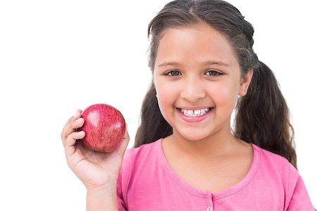 simsearch:400-06890095,k - Little girl holding apple in her hand on white background Stock Photo - Budget Royalty-Free & Subscription, Code: 400-06890101