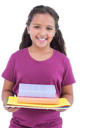 simsearch:400-06890095,k - Little girl holding notebooks and books for her homework in white background Stock Photo - Budget Royalty-Free & Subscription, Code: 400-06890128