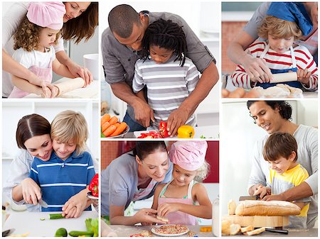 Collage of parents with their children preparing pastry Stock Photo - Budget Royalty-Free & Subscription, Code: 400-06890510