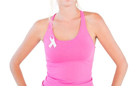 simsearch:400-06870717,k - Woman wearing pink tank top and breast cancer ribbonbreast  on white background Stock Photo - Budget Royalty-Free & Subscription, Code: 400-06891583