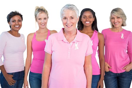 simsearch:400-06870717,k - Diverse group of women wearing pink tops and breast cancer ribbons on white background Stock Photo - Budget Royalty-Free & Subscription, Code: 400-06891596
