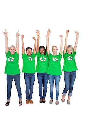 senior ethnic active - Team of happy female environmental activists cheering on white background Foto de stock - Super Valor sin royalties y Suscripción, Código: 400-06891639