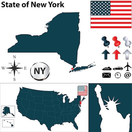 statue of liberty on the flag - Vector set of New York country shape with flags and icons on white background Stock Photo - Budget Royalty-Free & Subscription, Code: 400-06891744