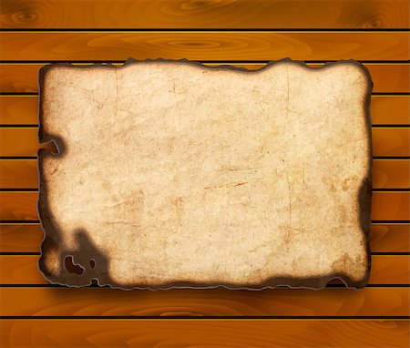 Old  paper with burnt edges isolated on a wooden background. Vector  eps10 Stock Photo - Budget Royalty-Free & Subscription, Code: 400-06891750
