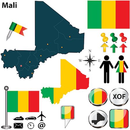 Vector of Mali set with detailed country shape with region borders, flags and icons Photographie de stock - Aubaine LD & Abonnement, Code: 400-06892154