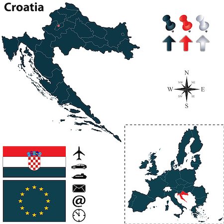 simsearch:400-07264989,k - Vector of Croatia and European Union set with detailed country shape with region borders, flags and icons Stock Photo - Budget Royalty-Free & Subscription, Code: 400-06892151