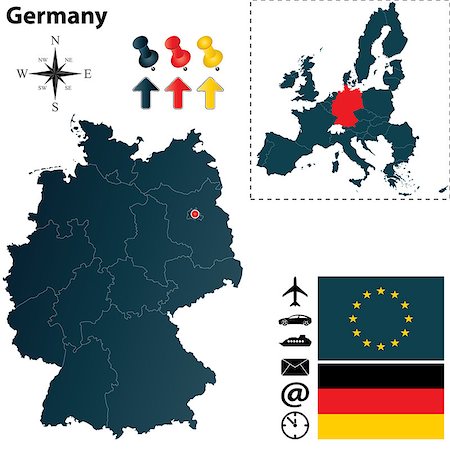 simsearch:400-07624848,k - Vector of Germany and European Union set with detailed country shape with region borders, flags and icons Foto de stock - Royalty-Free Super Valor e Assinatura, Número: 400-06892152