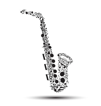 saxofón - Decoration of musical notes in the shape of a saxophone Foto de stock - Super Valor sin royalties y Suscripción, Código: 400-06914102