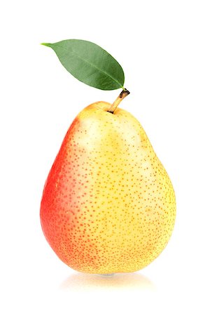 pear with leaves - A ripe red and yellow pear with green leaf. Isolated on white background. Stock Photo - Budget Royalty-Free & Subscription, Code: 400-06914228