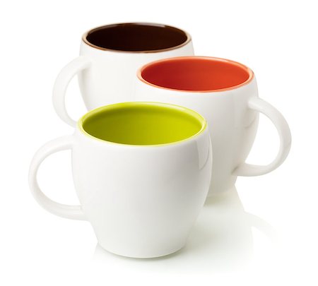 simsearch:400-06461761,k - Three color coffee cups, isolated on white background Fotografie stock - Microstock e Abbonamento, Codice: 400-06914524