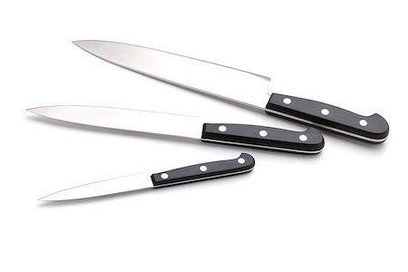 simsearch:400-05895238,k - Three kitchen knives. Isolated on white background Stockbilder - Microstock & Abonnement, Bildnummer: 400-06914621
