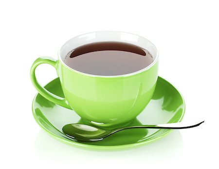 simsearch:628-02615924,k - Green tea cup with spoon. Isolated on white background Foto de stock - Royalty-Free Super Valor e Assinatura, Número: 400-06915177
