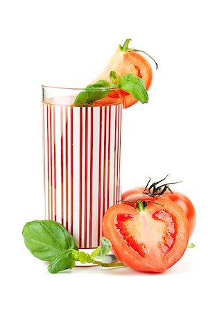 simsearch:400-06915457,k - Fresh tomato juice with basil isolated on white background Photographie de stock - Aubaine LD & Abonnement, Code: 400-06915342