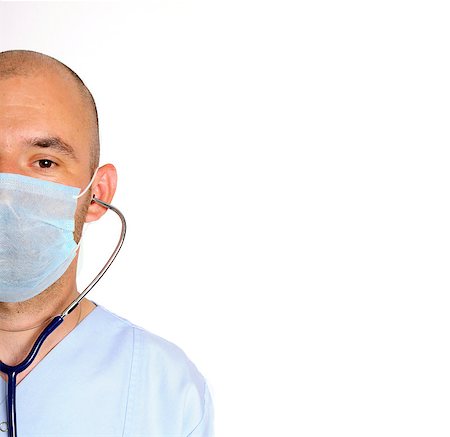 half face doctor with mask over white background Stock Photo - Budget Royalty-Free & Subscription, Code: 400-06915542