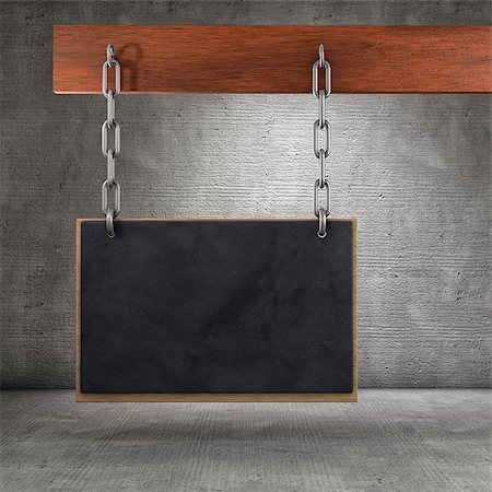 Blackboard fixed with chains on wood surface Stock Photo - Budget Royalty-Free & Subscription, Code: 400-06916572