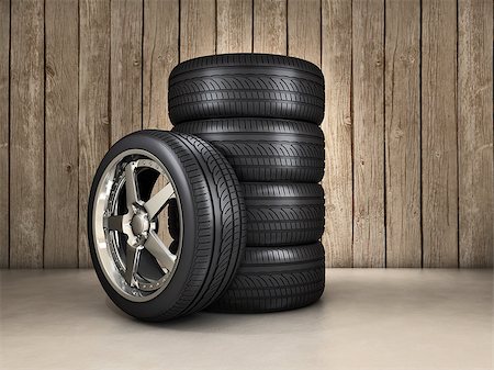 Several tires inside a garage Stock Photo - Budget Royalty-Free & Subscription, Code: 400-06916587