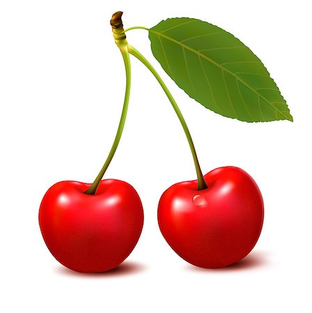 simsearch:400-04864980,k - Two red cherry berries with leaf. Vector. Photographie de stock - Aubaine LD & Abonnement, Code: 400-06916958