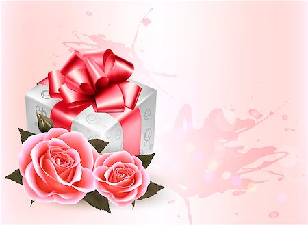 Holiday background with pink roses and gift box.Vector Stock Photo - Budget Royalty-Free & Subscription, Code: 400-06916952