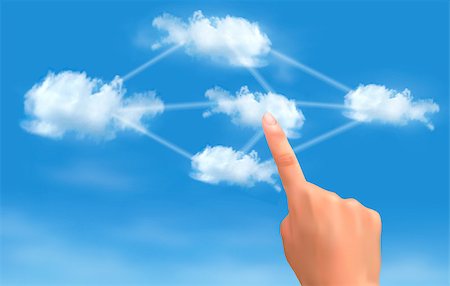 Cloud computing concept. Hand touching connected clouds. Vector. Foto de stock - Super Valor sin royalties y Suscripción, Código: 400-06916961