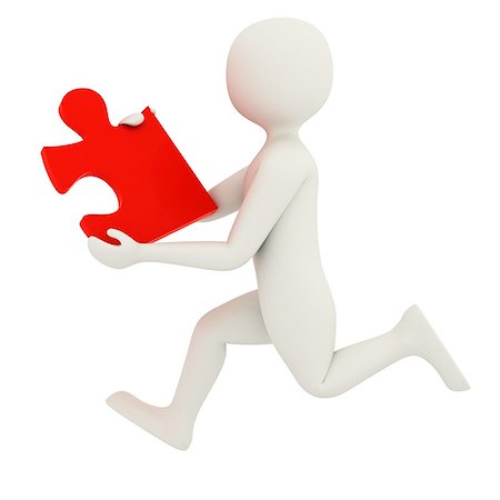 3d man running with single red puzzle piece Stock Photo - Budget Royalty-Free & Subscription, Code: 400-06917206