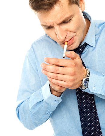 Portrait of handsome businessman with cigarette on white Stock Photo - Budget Royalty-Free & Subscription, Code: 400-06917695