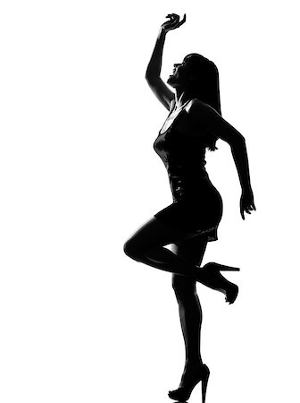 stylish silhouette caucasian beautiful woman dancing full length on studio isolated white background Stock Photo - Budget Royalty-Free & Subscription, Code: 400-06917827