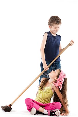 pic of male kids disturbed - caucasian little boy sweeping angry little girl isolated studio on white background  jealousy concept Stock Photo - Budget Royalty-Free & Subscription, Code: 400-06917890