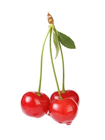 simsearch:400-06921455,k - ripe cherries with stem and leaves, isolated on white Foto de stock - Super Valor sin royalties y Suscripción, Código: 400-06918342