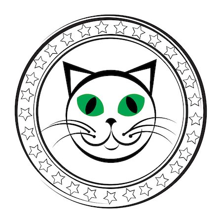 pretty kitty - Cat head stamp with stars isolated on white Stock Photo - Budget Royalty-Free & Subscription, Code: 400-06918364