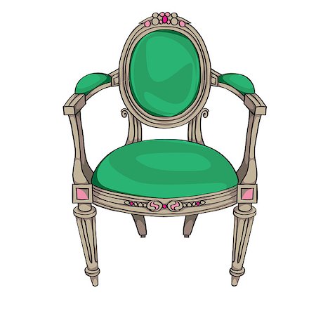 simsearch:400-04636453,k - Classic chair colored doodle, hand drawn illustration of an antique furniture piece with green upholstery and oval ornaments Stockbilder - Microstock & Abonnement, Bildnummer: 400-06918365