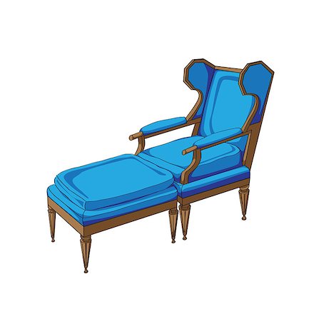 simsearch:700-02833229,k - Classic lounge chair colored doodle, hand drawn illustration of an antique furniture piece with blue upholstery isolated on white Foto de stock - Royalty-Free Super Valor e Assinatura, Número: 400-06918366