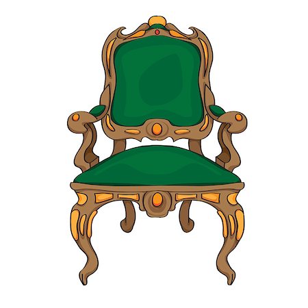 simsearch:400-04636453,k - Baroque chair colored doodle, hand drawn illustration of an antique furniture piece  with green upholstery, decorated with colored ornaments Stockbilder - Microstock & Abonnement, Bildnummer: 400-06918360