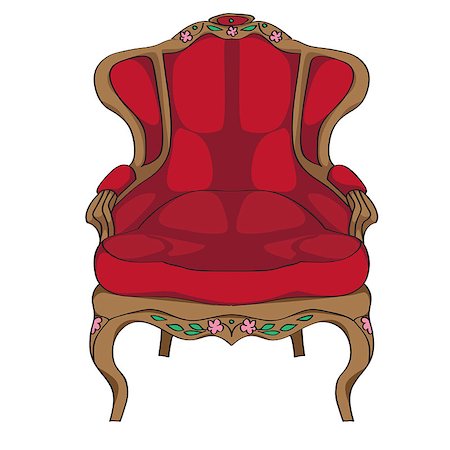 simsearch:700-02833229,k - Rococo armchair doodle, hand drawn illustration of an antique furniture piece with red upholstery and floral decoration isolated on white Foto de stock - Royalty-Free Super Valor e Assinatura, Número: 400-06918379