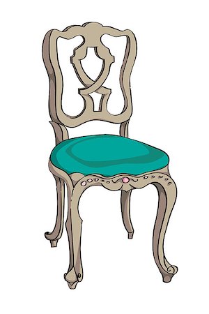 simsearch:700-02833229,k - Rococo chair colored doodle, hand drawn illustration of a decorated antique furniture piece with light green upholstery isolated on white Foto de stock - Royalty-Free Super Valor e Assinatura, Número: 400-06918380
