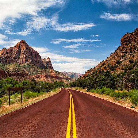 Empty road at aunset in Zion National Park in America Stock Photo - Budget Royalty-Free & Subscription, Code: 400-06918805